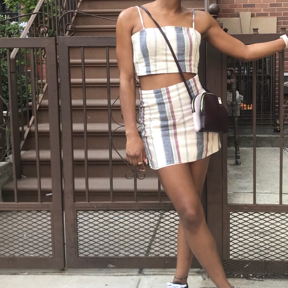 Linen Crop Top Skirt Set